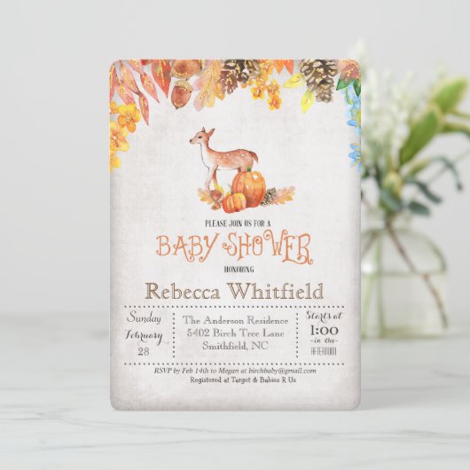 Little Deer Pumpkin Baby shower Invitation Kaart (Staand voorkant)