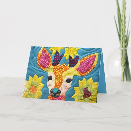Little Deer Quilt like Design Birthday Kaart (Voorkant)