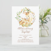 Little Deer Triplets Baby Douche Uitnodigingen (Staand voorkant)