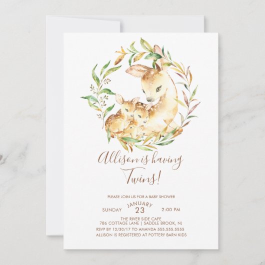 Little Deer Twins Baby Douche Uitnodigingen (Voorkant)