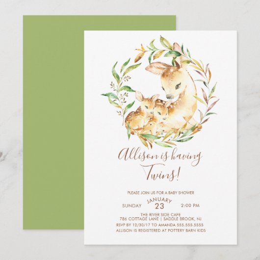 Little Deer Twins Baby Douche Uitnodigingen (Voorkant / Achterkant)