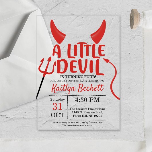 Little Devil any Age Halloween Birthday Party Acryl Uitnodigingen