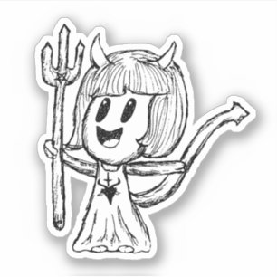 Little Devil Girl Sketch Sticker