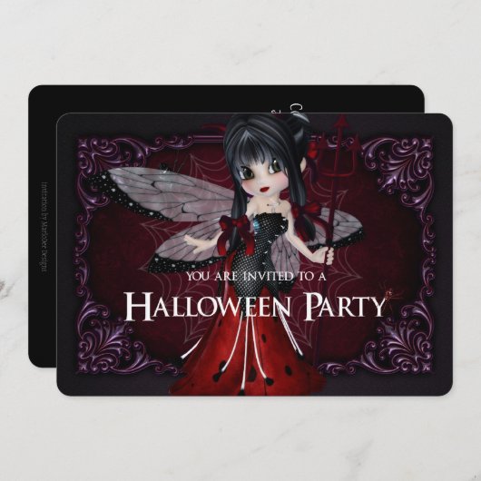 Little Devil Ladybug Fantasy Halloween Invite 1 Kaart (Voorkant / Achterkant)