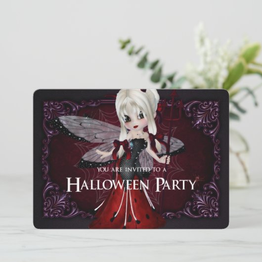Little Devil Ladybug Fantasy Halloween Invite 2 Kaart (Staand voorkant)