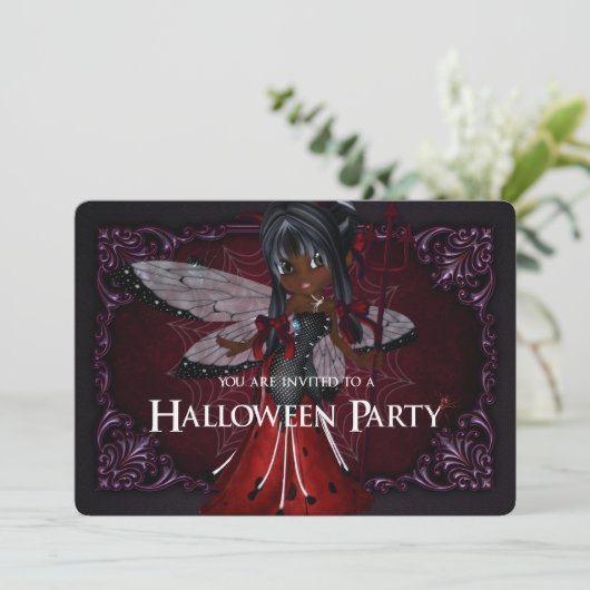 Little Devil Ladybug Fantasy Halloween Invite 4 Kaart (Staand voorkant)