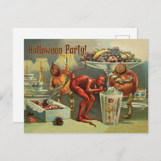 Little Devil op tafel, een Halloween Party Briefkaart (Voorkant / Achterkant)