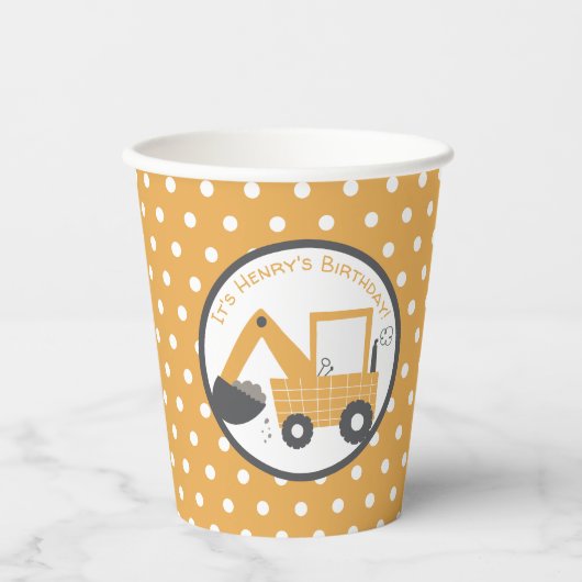 Little Digger Construction Verjaardag Papieren Bekers (Voorkant)