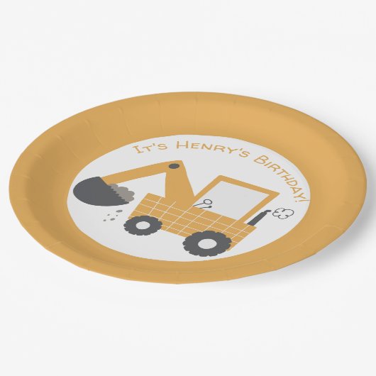 Little Digger Construction Verjaardag Papieren Bordje (Gekanteld)