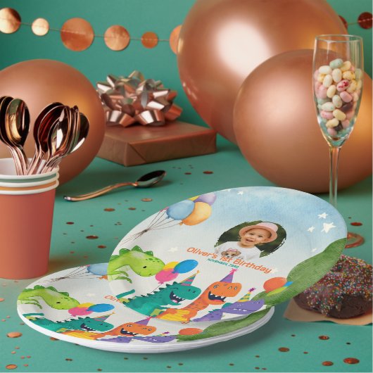 Little Dino 1st Birthday Paper Plate Papieren Bordje (Multi)