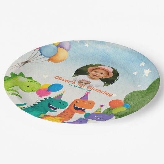 Little Dino 1st Birthday Paper Plate Papieren Bordje (Gekanteld)