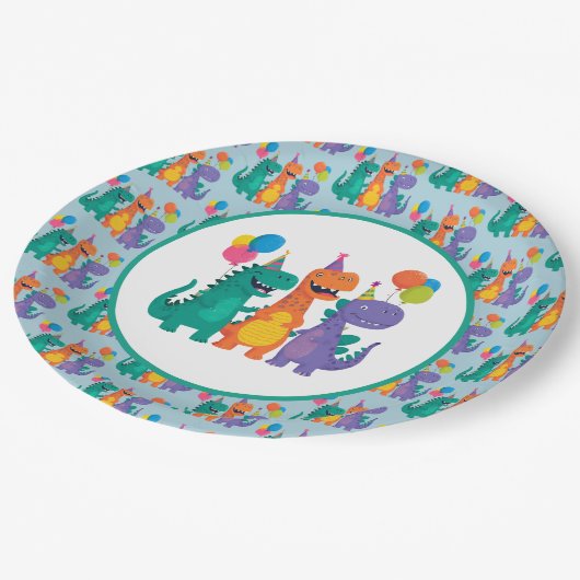 Little Dino 1st Birthday Paper Plate Papieren Bordje (Gekanteld)