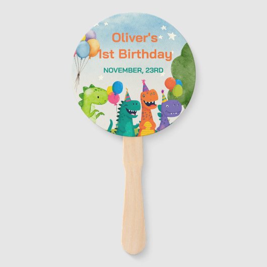 Little Dino 1st Birthday Set of Fans Handwaaier (Voorkant)