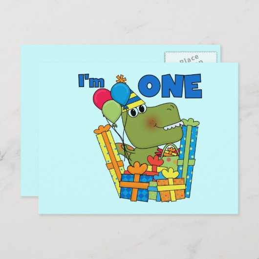 Little Dino 1st Birthday T shirten en geschenken Briefkaart (Voorkant / Achterkant)