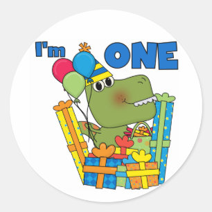 Little Dino 1st Birthday T shirten en geschenken Ronde Sticker