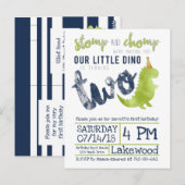 Little Dino 2nd Birthday Dinosaur thema Boy Navy Briefkaart (Voorkant / Achterkant)