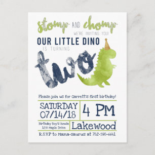 Little Dino 2nd Birthday Dinosaur thema Boy Navy Briefkaart