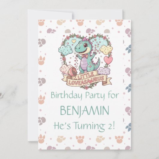 Little Dino Birthday Personalized Kaart (Voorkant)
