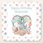 Little Dino Birthday Personalized Kartonnen Onderzetters (Voorkant)