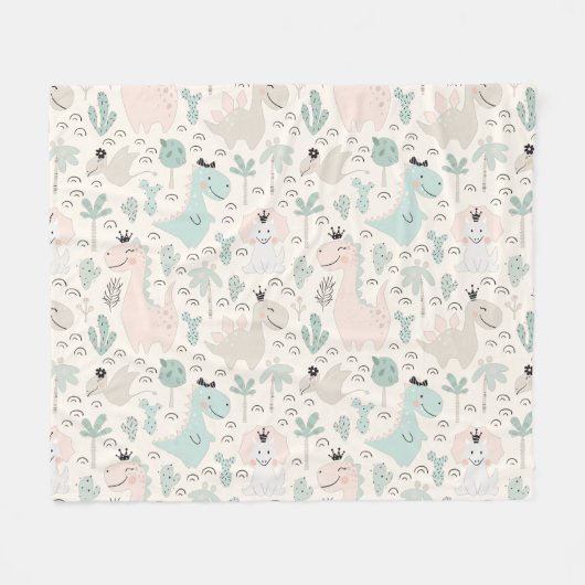 Little Dino Delight Fleece Deken (Voorkant (Horizontaal))