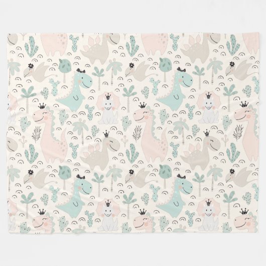 Little Dino Delight Fleece Deken (Voorkant (Horizontaal))