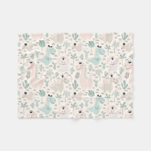 Little Dino Delight Fleece Deken (Voorkant (Horizontaal))