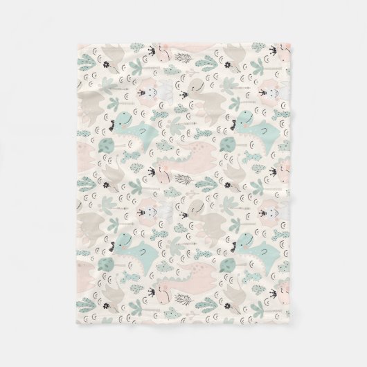 Little Dino Delight Fleece Deken (Voorkant)