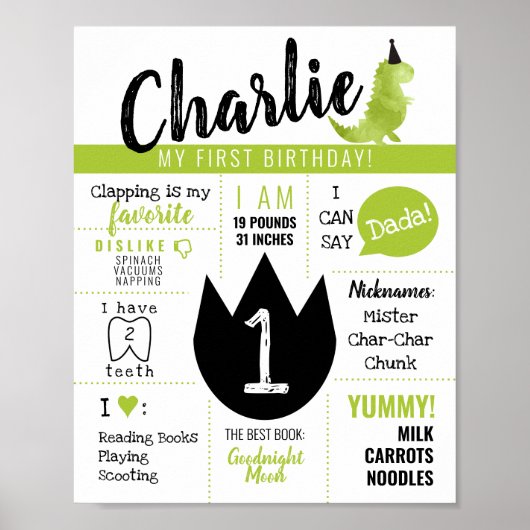 Little Dino Dinosaur Theme Stomp and Chomp Green Poster (Voorkant)