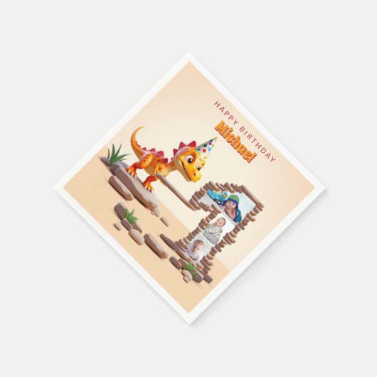 Little Dino Dragon | 1e verjaardag foto groot numm Servet (Hoek)