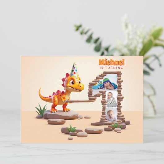 Little Dino Dragon | 1e verjaardag groot aantal fo Kaart (Staand voorkant)