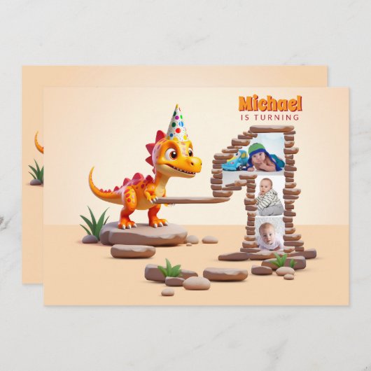 Little Dino Dragon | 1e verjaardag groot aantal fo Kaart (Voorkant / Achterkant)