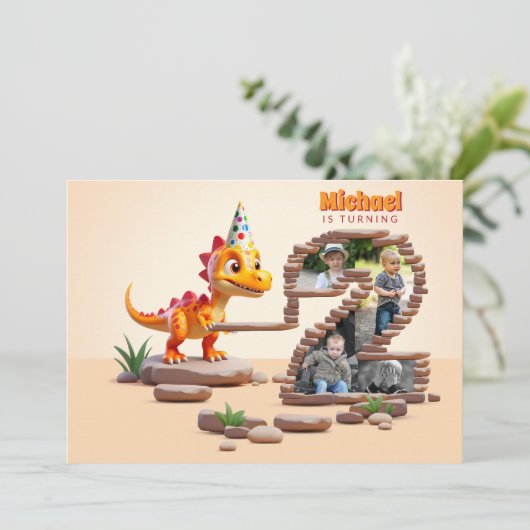 Little Dino Dragon | 2e verjaardag grote aantal fo Kaart (Staand voorkant)