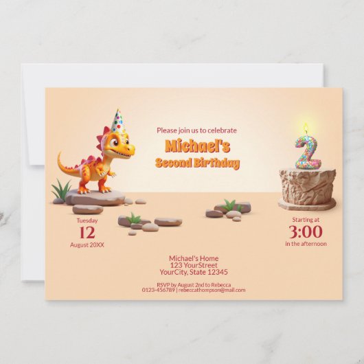 Little Dino Dragon | 2e verjaardag grote aantal fo Kaart (Achterkant)