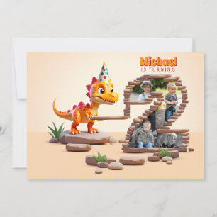 Little Dino Dragon   2e verjaardag grote aantal fo Kaart