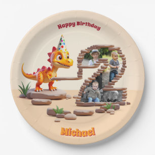 Little Dino Dragon   Foto groot nummer 2e verjaard Papieren Bordje
