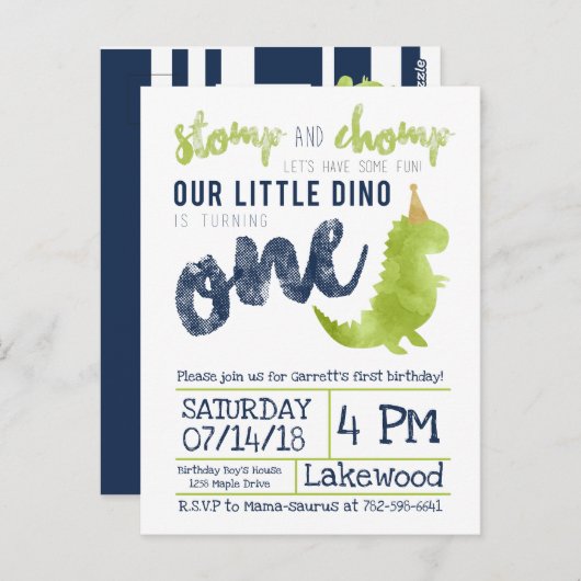 Little Dino Eerste Verjaardag Dinosaurus thema Jon Briefkaart (Voorkant / Achterkant)