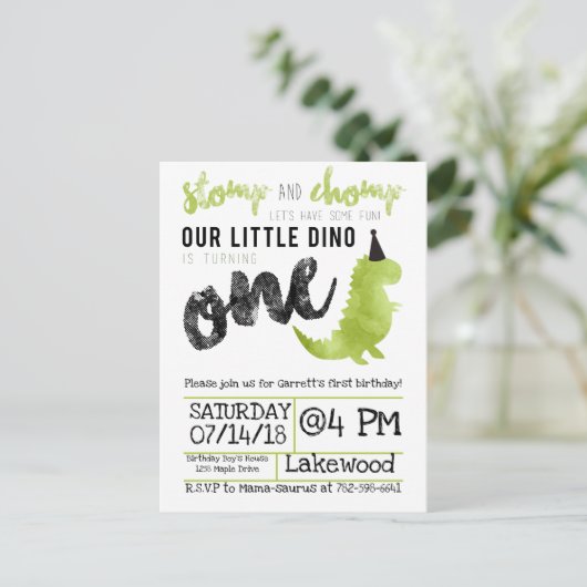 Little Dino Eerste Verjaardag Dinosaurus Theme Boy Briefkaart (Staand voorkant)