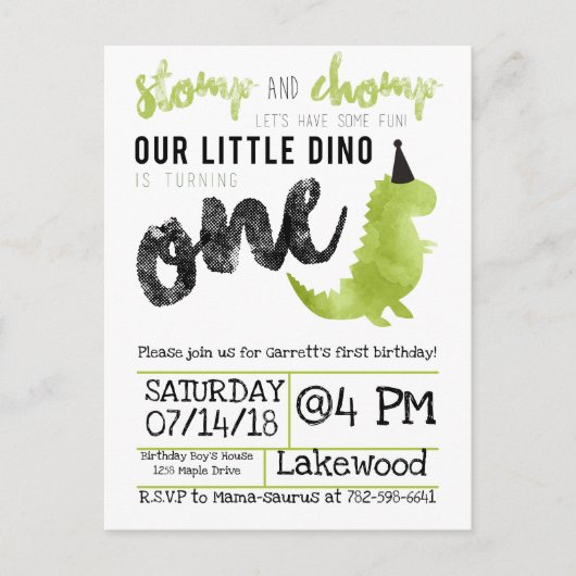 Little Dino Eerste Verjaardag Dinosaurus Theme Boy Briefkaart (Voorkant)