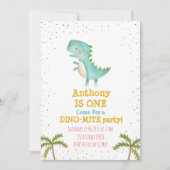 Little Dino First Birthday Party Invite Kaart (Voorkant)