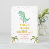 Little Dino First Birthday Party Invite Kaart (Staand voorkant)