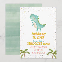 Little Dino First Birthday Party Invite Kaart