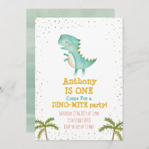 Little Dino First Birthday Party Invite Kaart