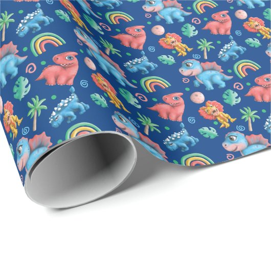 Little Dino on the Way Baby shower Cadeaupapier (Rol Hoek)