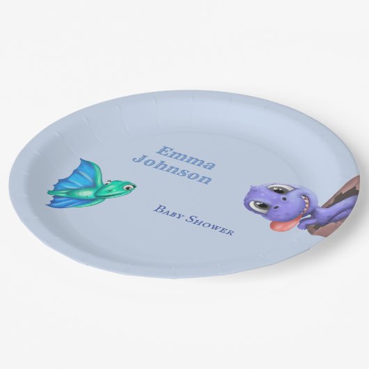 Little Dino on the Way Baby shower Papieren Bordje (Gekanteld)