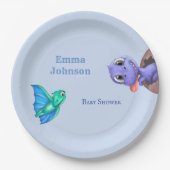 Little Dino on the Way Baby shower Papieren Bordje (Voorkant)