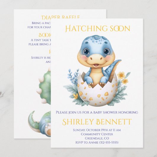 Little Dino On The Way beroemd gemaakt door Hatchi Kaart (Voorkant / Achterkant)