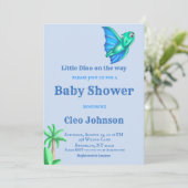 Little Dino on the Way Blue Boy Baby shower Kaart (Staand voorkant)