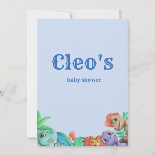 Little Dino on the Way Blue Boy Baby shower Kaart (Achterkant)