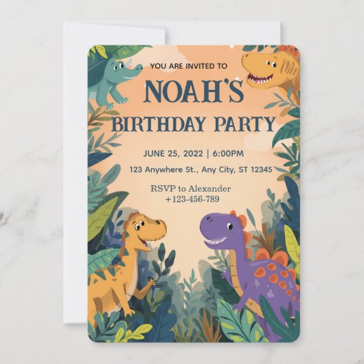 Little Dino Party Invitation Kaart (Voorkant)