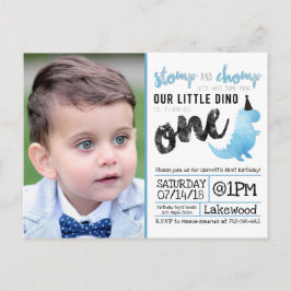 Little Dinosaur Birthday Theme Blue Dinosaur Dino Briefkaart